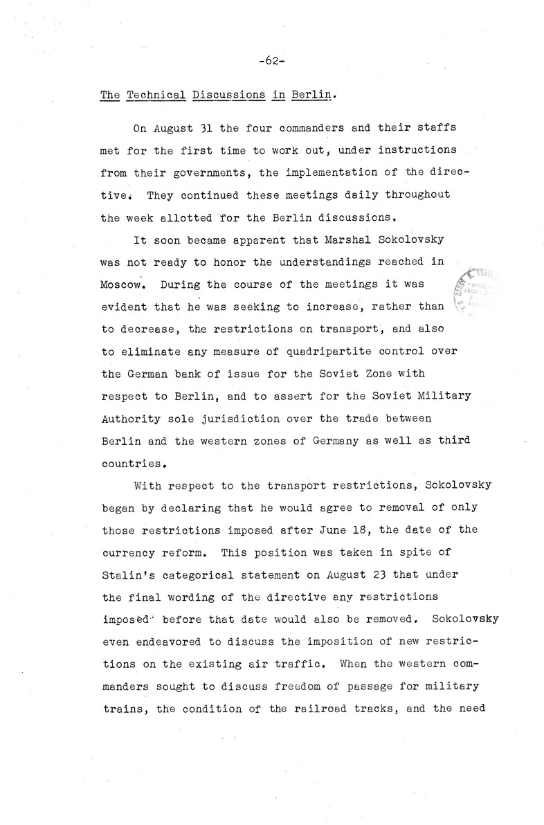 Memorandum from Eben Ayers to President Harry S. Truman, with Attached Report, The Berlin Crisis: Report of the Moscow Discussions, 1948