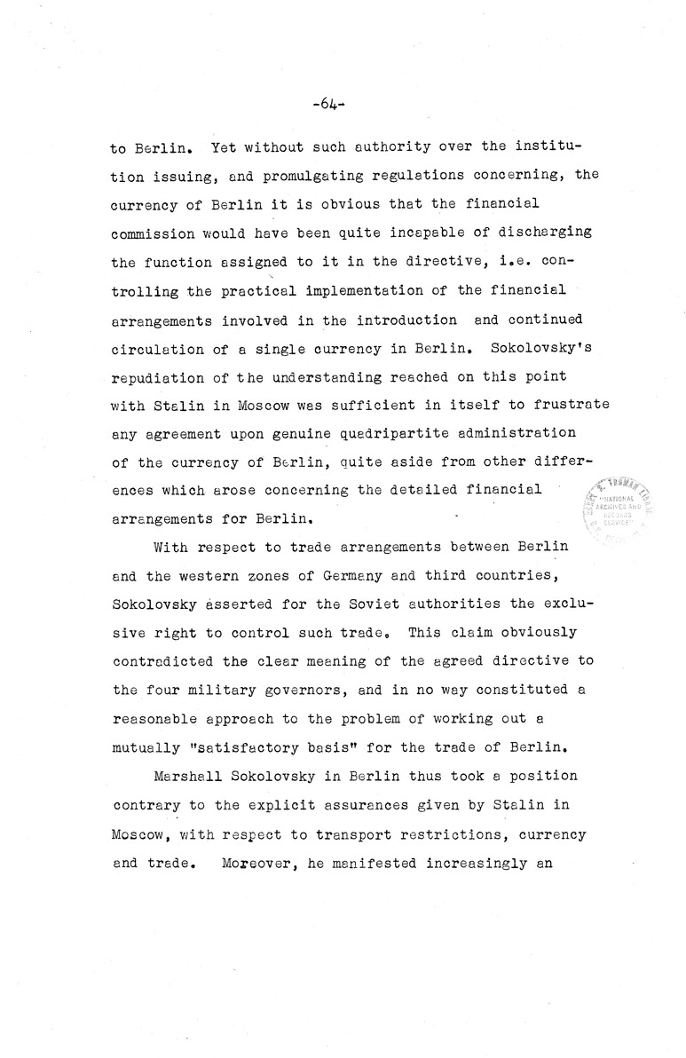 Memorandum from Eben Ayers to President Harry S. Truman, with Attached Report, The Berlin Crisis: Report of the Moscow Discussions, 1948