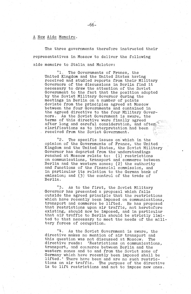 Memorandum from Eben Ayers to President Harry S. Truman, with Attached Report, The Berlin Crisis: Report of the Moscow Discussions, 1948