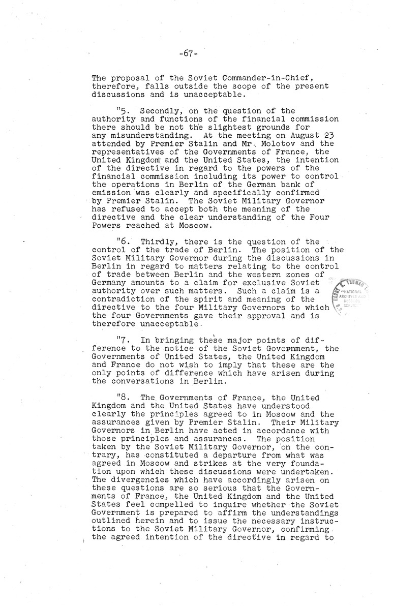 Memorandum from Eben Ayers to President Harry S. Truman, with Attached Report, The Berlin Crisis: Report of the Moscow Discussions, 1948