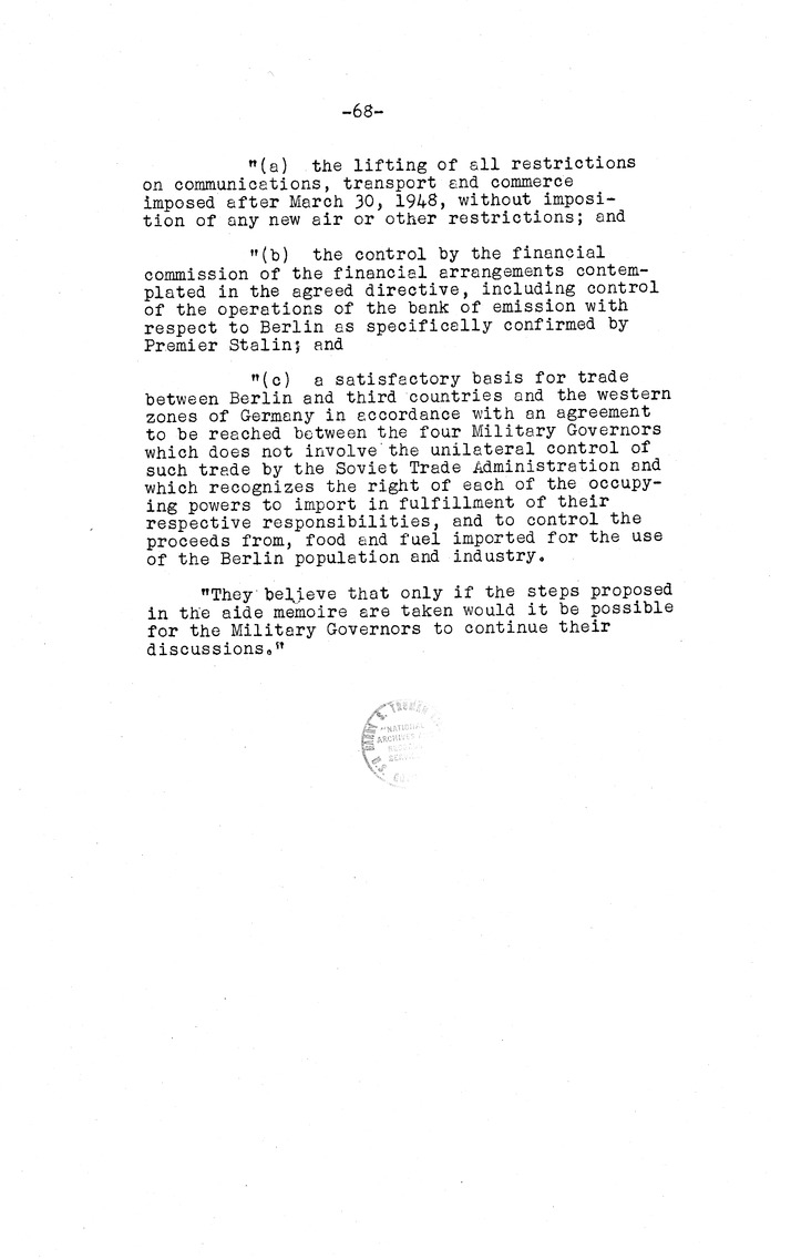 Memorandum from Eben Ayers to President Harry S. Truman, with Attached Report, The Berlin Crisis: Report of the Moscow Discussions, 1948