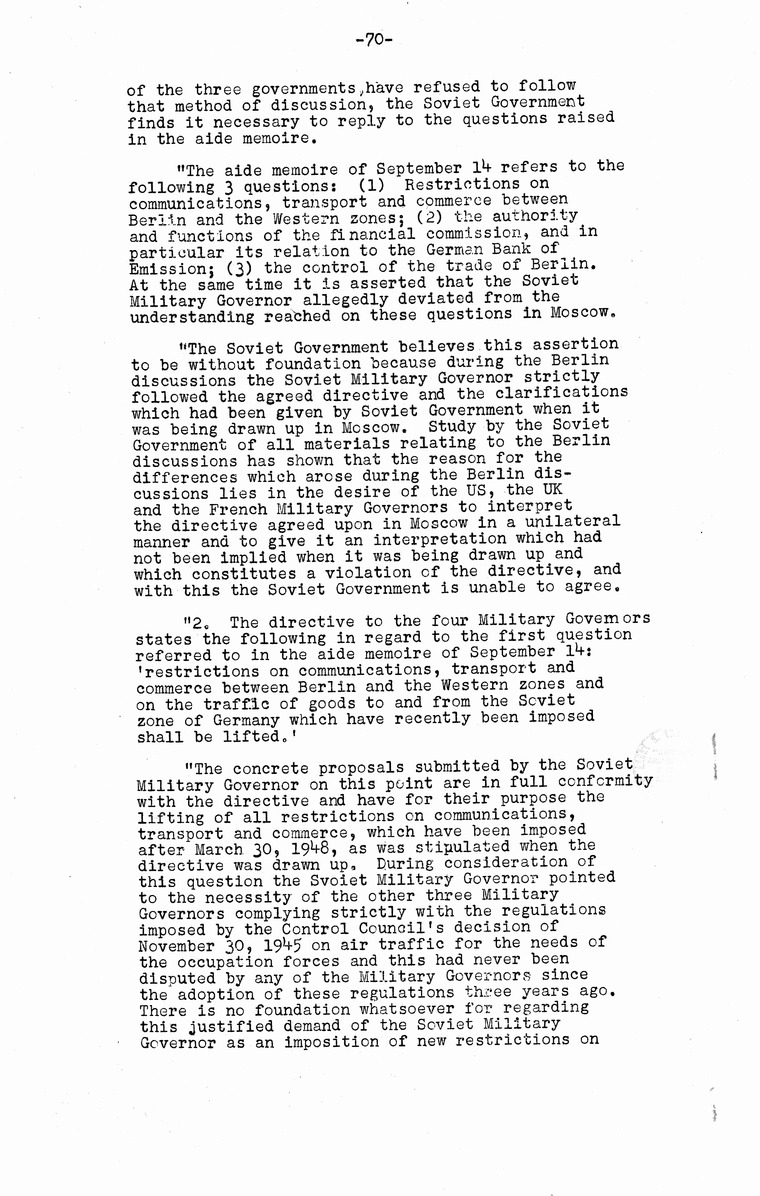 Memorandum from Eben Ayers to President Harry S. Truman, with Attached Report, The Berlin Crisis: Report of the Moscow Discussions, 1948