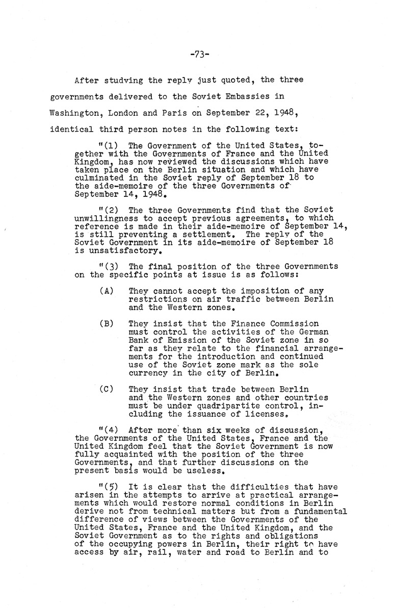 Memorandum from Eben Ayers to President Harry S. Truman, with Attached Report, The Berlin Crisis: Report of the Moscow Discussions, 1948