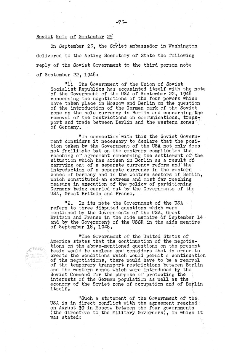 Memorandum from Eben Ayers to President Harry S. Truman, with Attached Report, The Berlin Crisis: Report of the Moscow Discussions, 1948