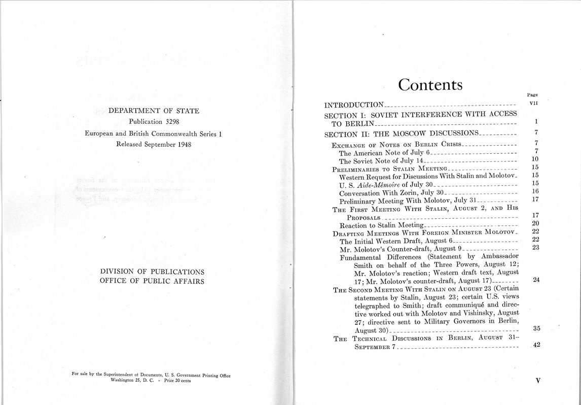 Department of State Published Report, The Berlin Crisis: A Report on the Moscow Discussions, 1948