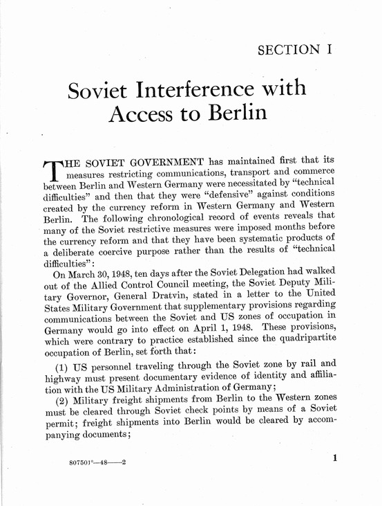 Department of State Published Report, The Berlin Crisis: A Report on the Moscow Discussions, 1948