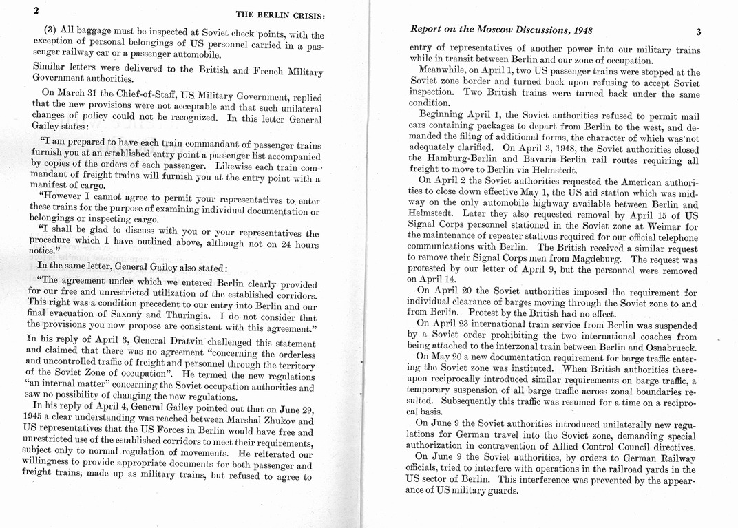 Department of State Published Report, The Berlin Crisis: A Report on the Moscow Discussions, 1948