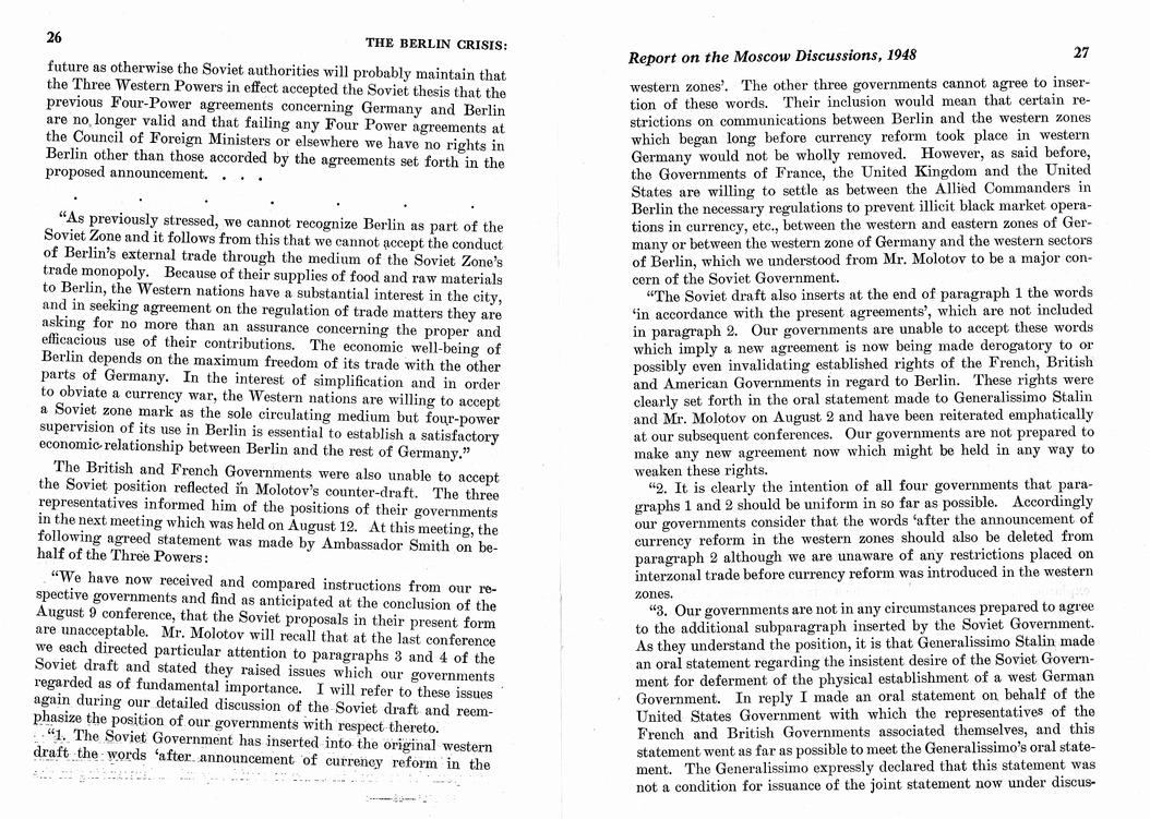 Department of State Published Report, The Berlin Crisis: A Report on the Moscow Discussions, 1948