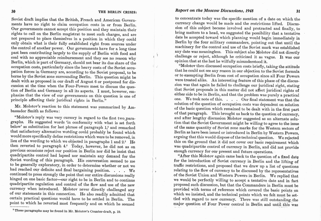 Department of State Published Report, The Berlin Crisis: A Report on the Moscow Discussions, 1948