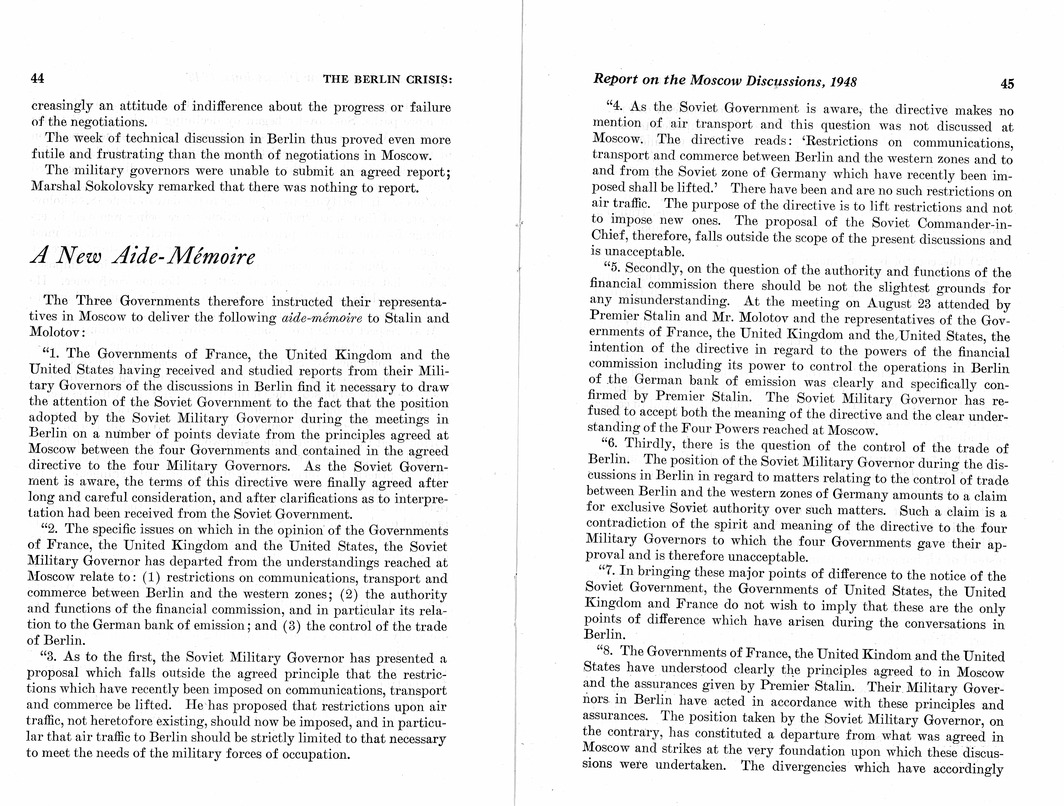 Department of State Published Report, The Berlin Crisis: A Report on the Moscow Discussions, 1948