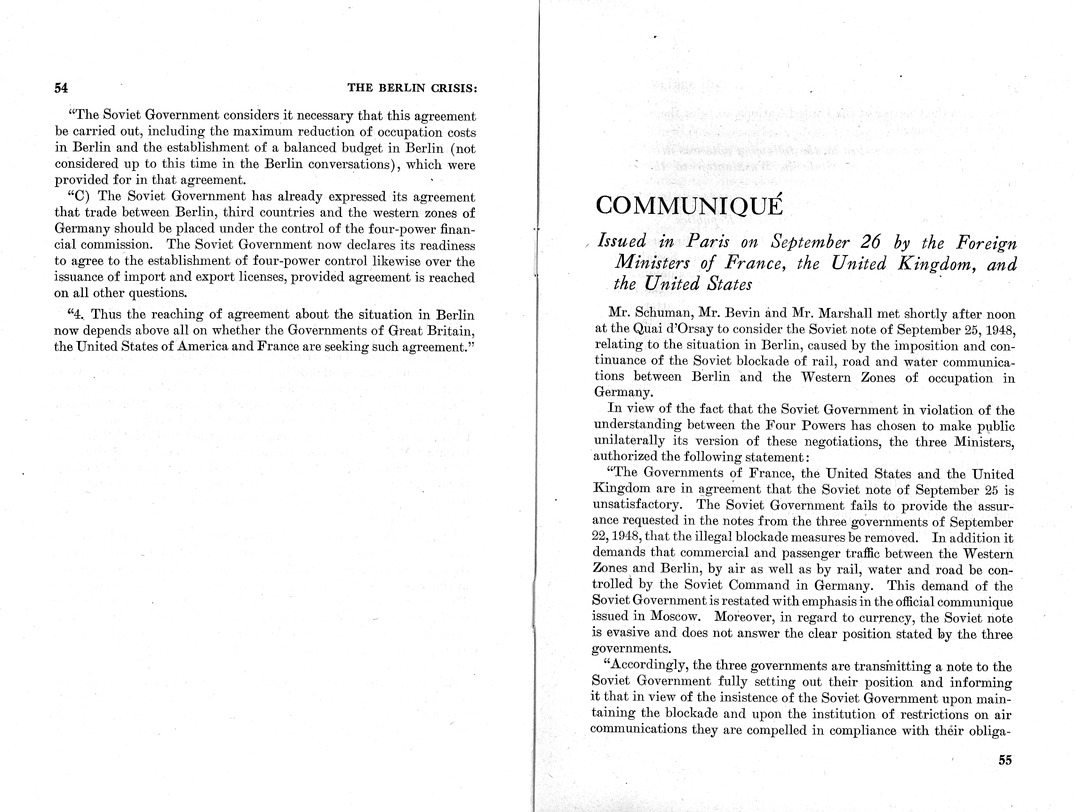 Department of State Published Report, The Berlin Crisis: A Report on the Moscow Discussions, 1948