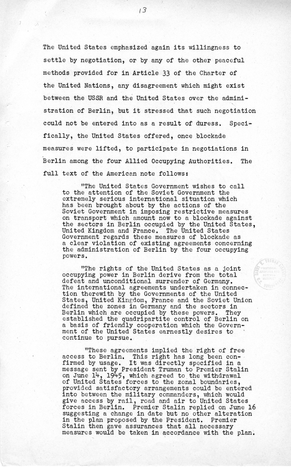 Press Release, The Berlin Crisis: A Report on the Moscow Discussions, 1948