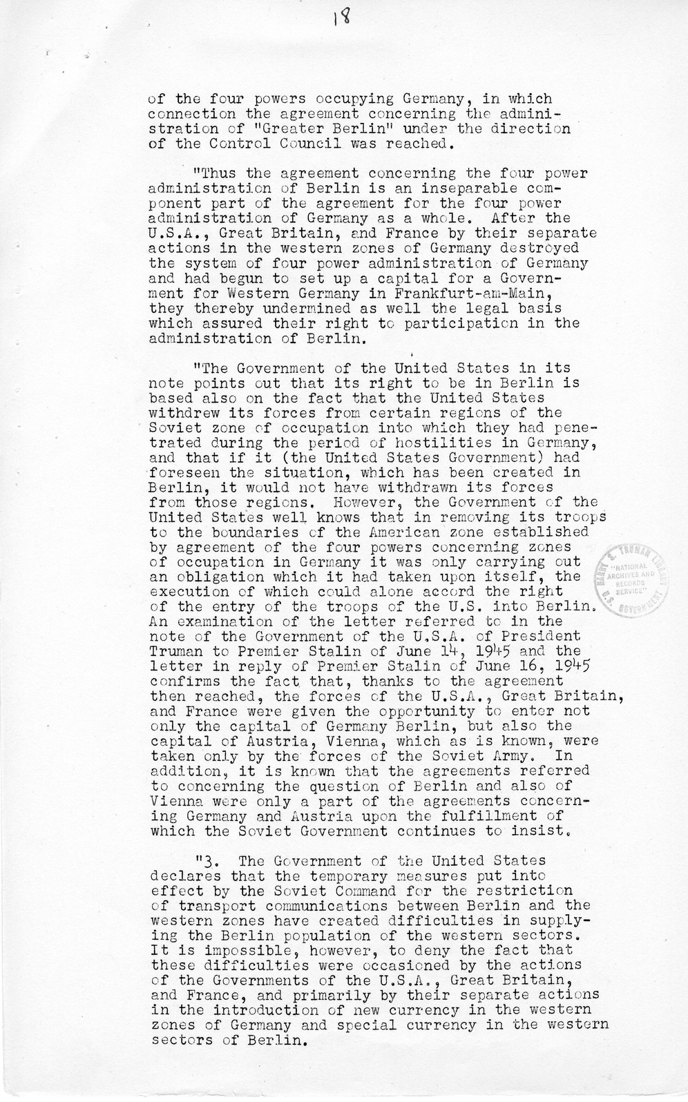 Press Release, The Berlin Crisis: A Report on the Moscow Discussions, 1948