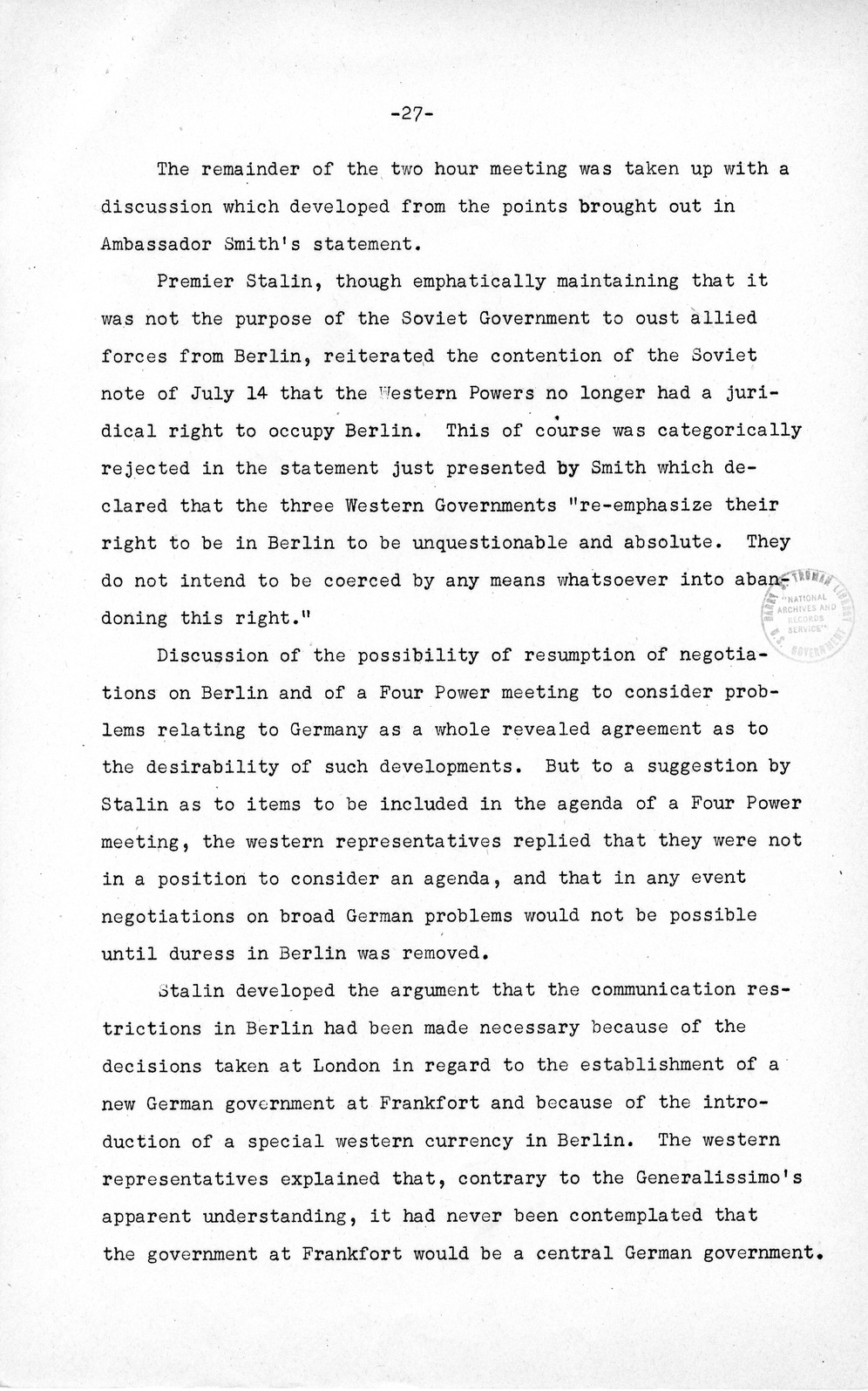 Press Release, The Berlin Crisis: A Report on the Moscow Discussions, 1948