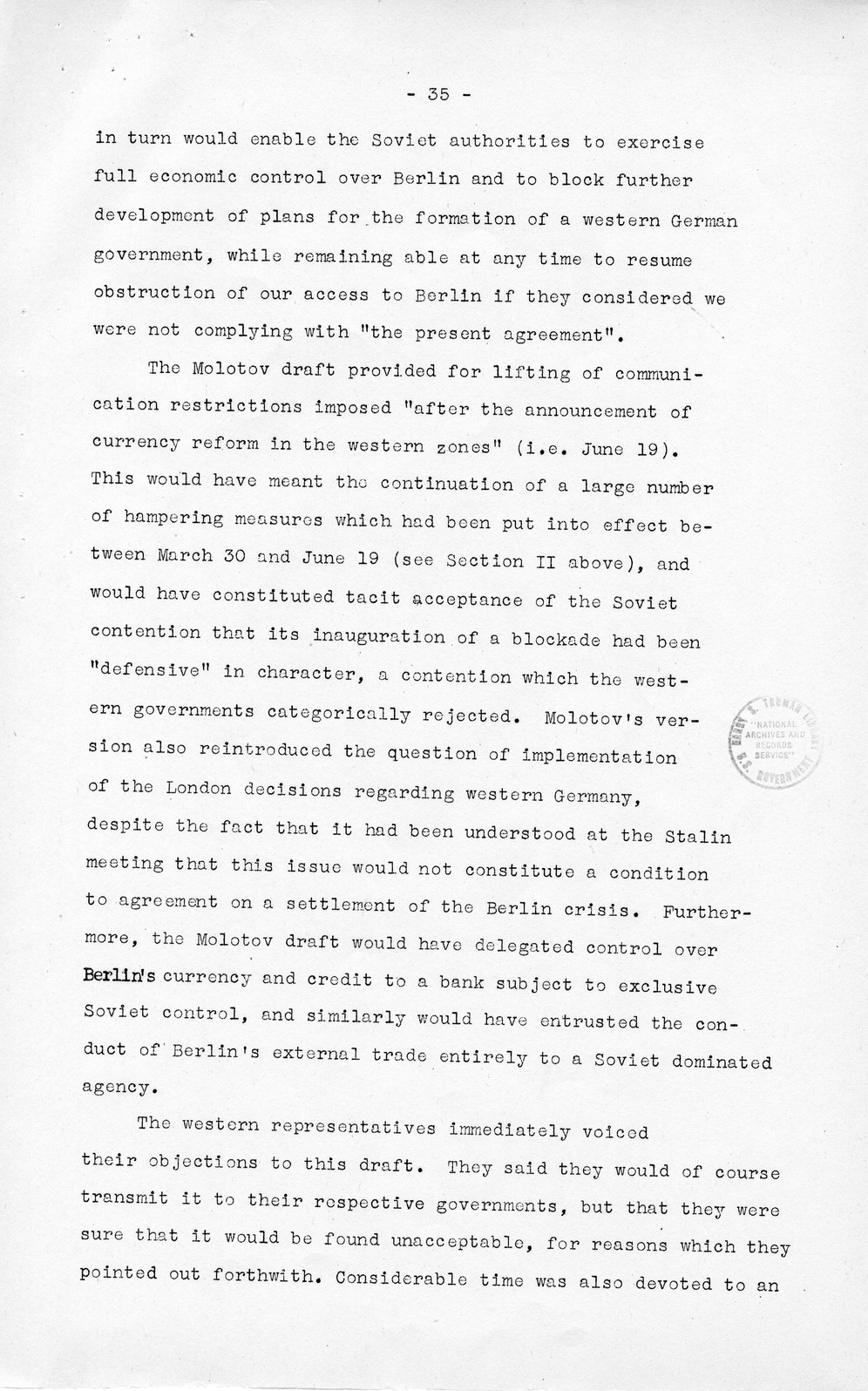 Press Release, The Berlin Crisis: A Report on the Moscow Discussions, 1948