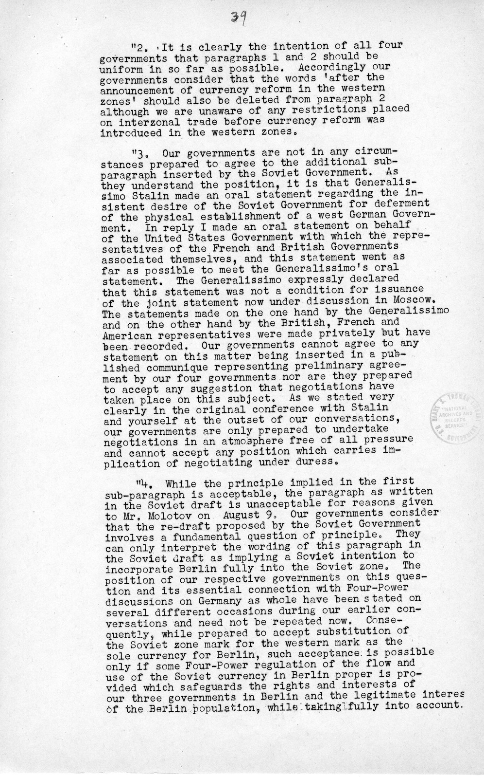 Press Release, The Berlin Crisis: A Report on the Moscow Discussions, 1948