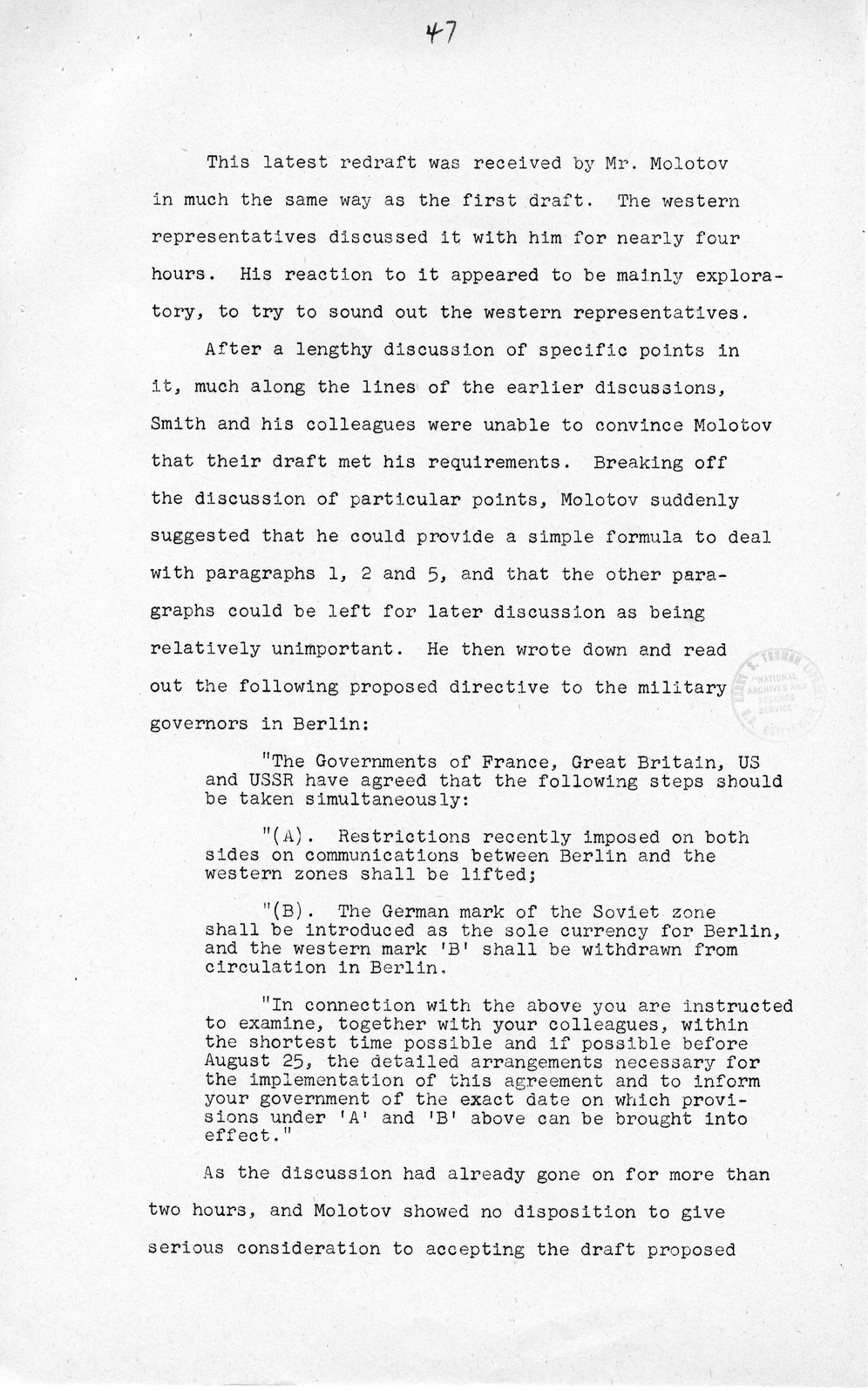 Press Release, The Berlin Crisis: A Report on the Moscow Discussions, 1948