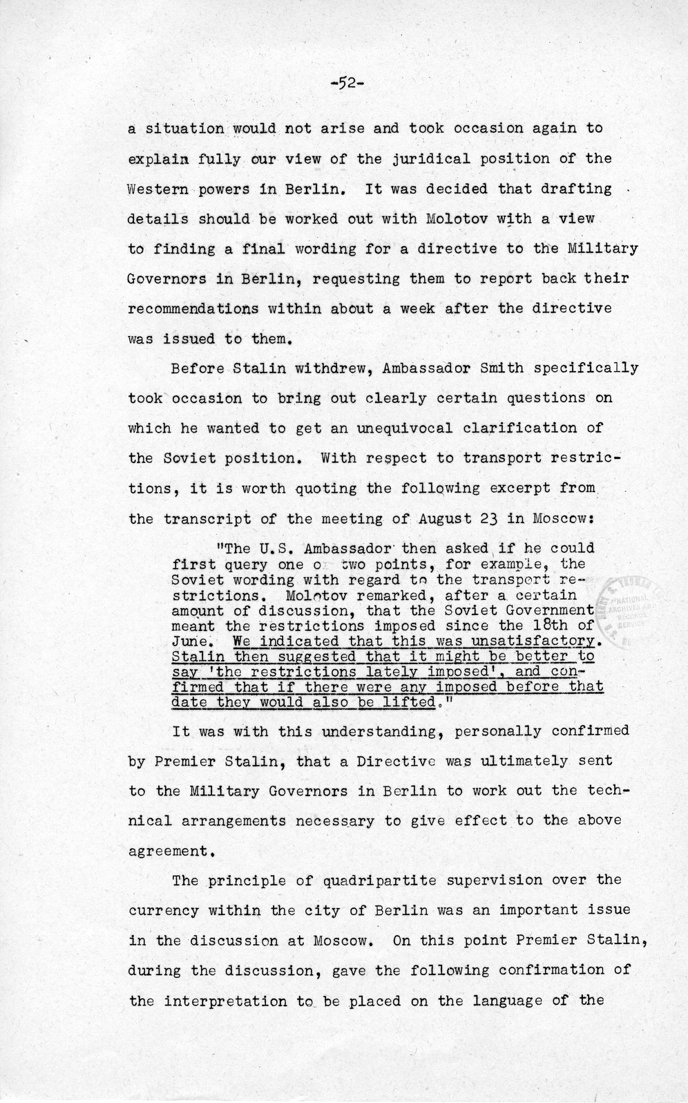 Press Release, The Berlin Crisis: A Report on the Moscow Discussions, 1948