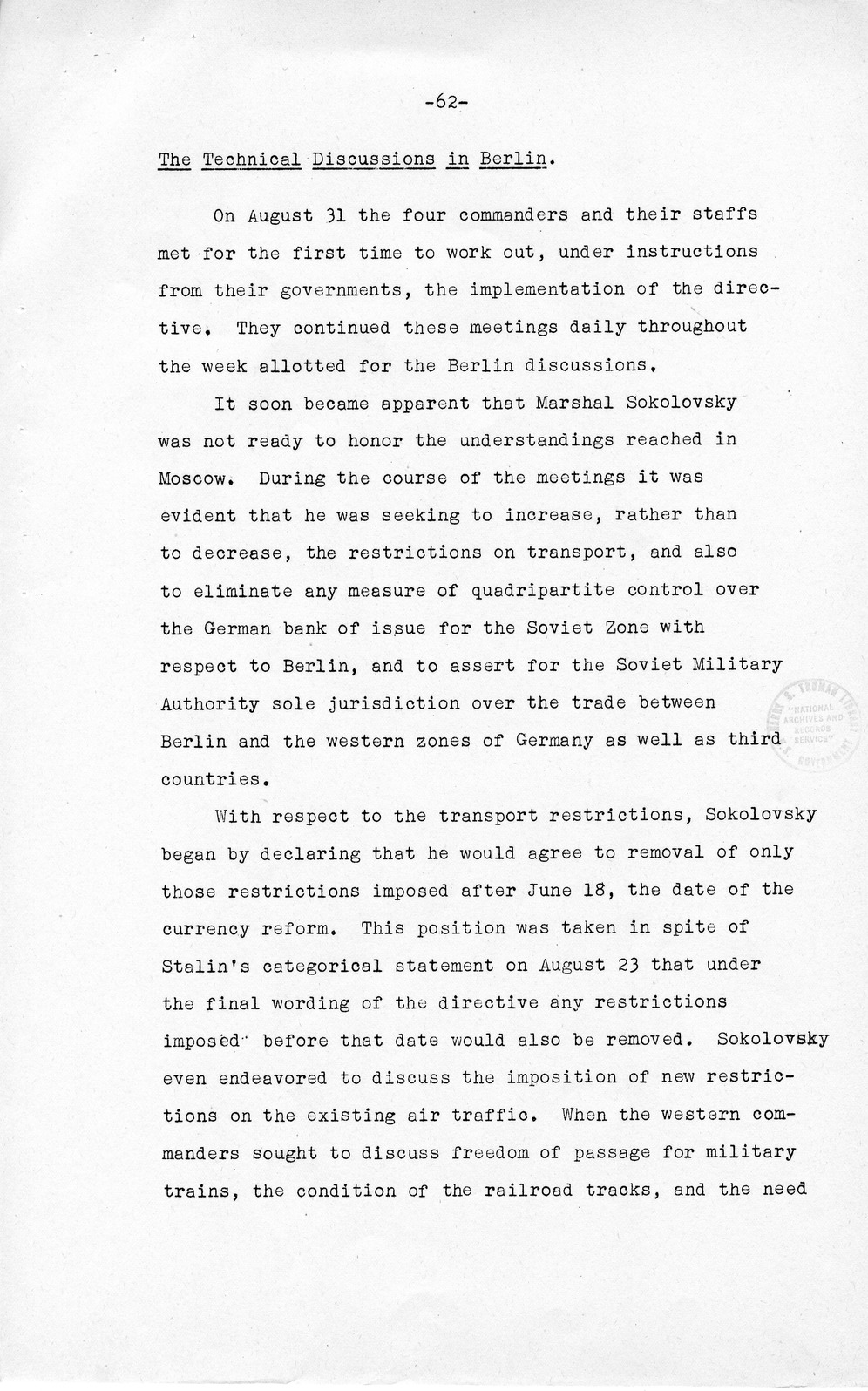 Press Release, The Berlin Crisis: A Report on the Moscow Discussions, 1948