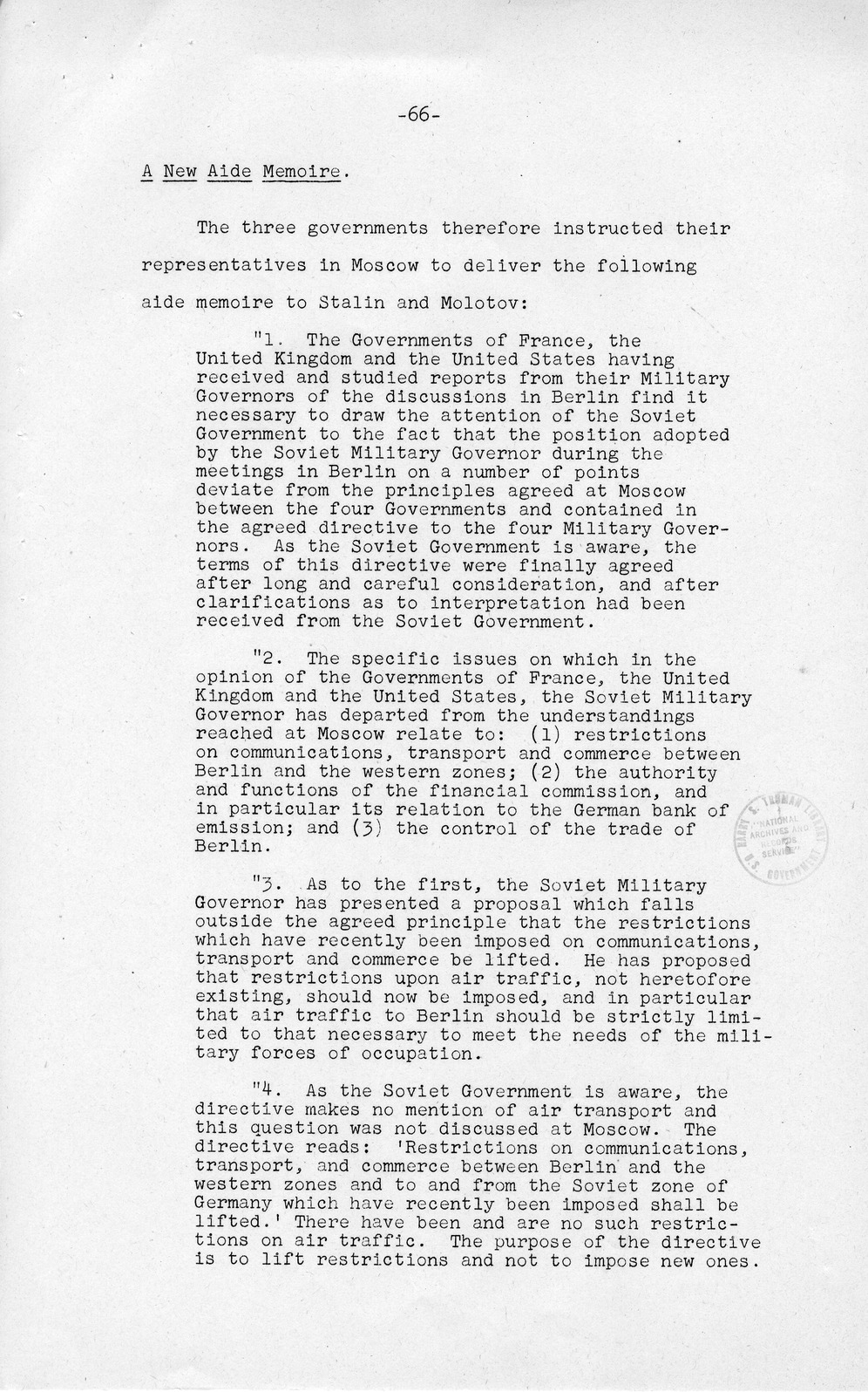 Press Release, The Berlin Crisis: A Report on the Moscow Discussions, 1948