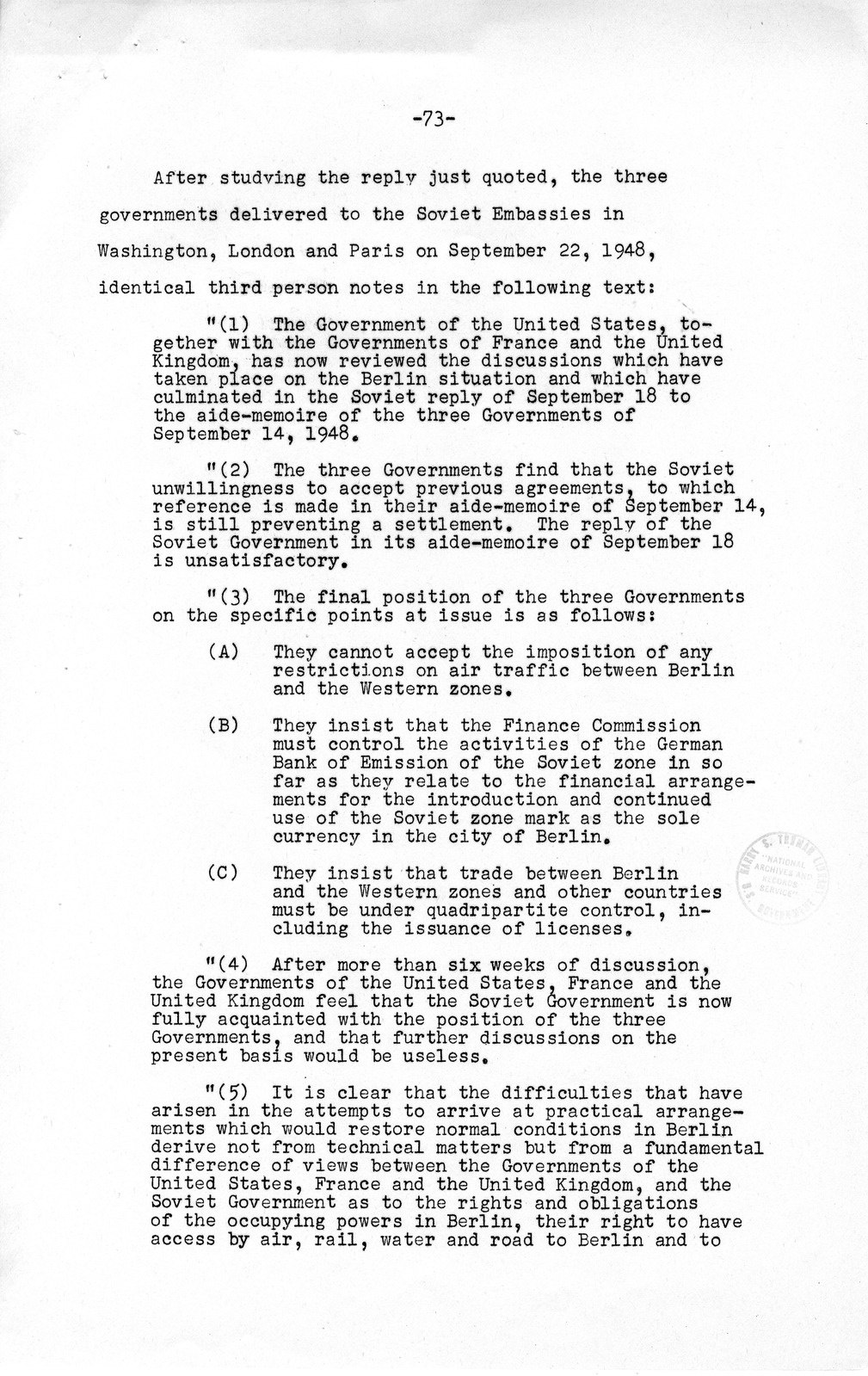 Press Release, The Berlin Crisis: A Report on the Moscow Discussions, 1948