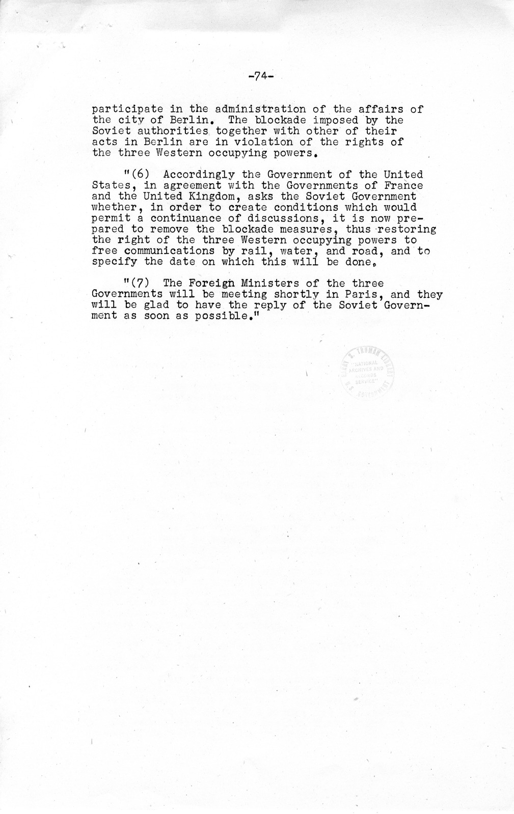 Press Release, The Berlin Crisis: A Report on the Moscow Discussions, 1948