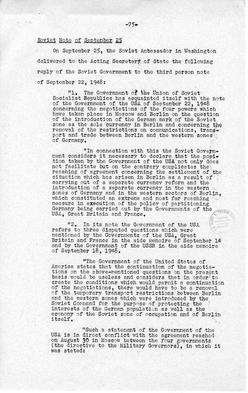 Press Release, The Berlin Crisis: A Report on the Moscow Discussions, 1948