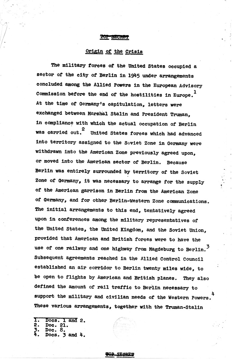 Report Draft, The Berlin Crisis, Research Project Number 17, Department of State