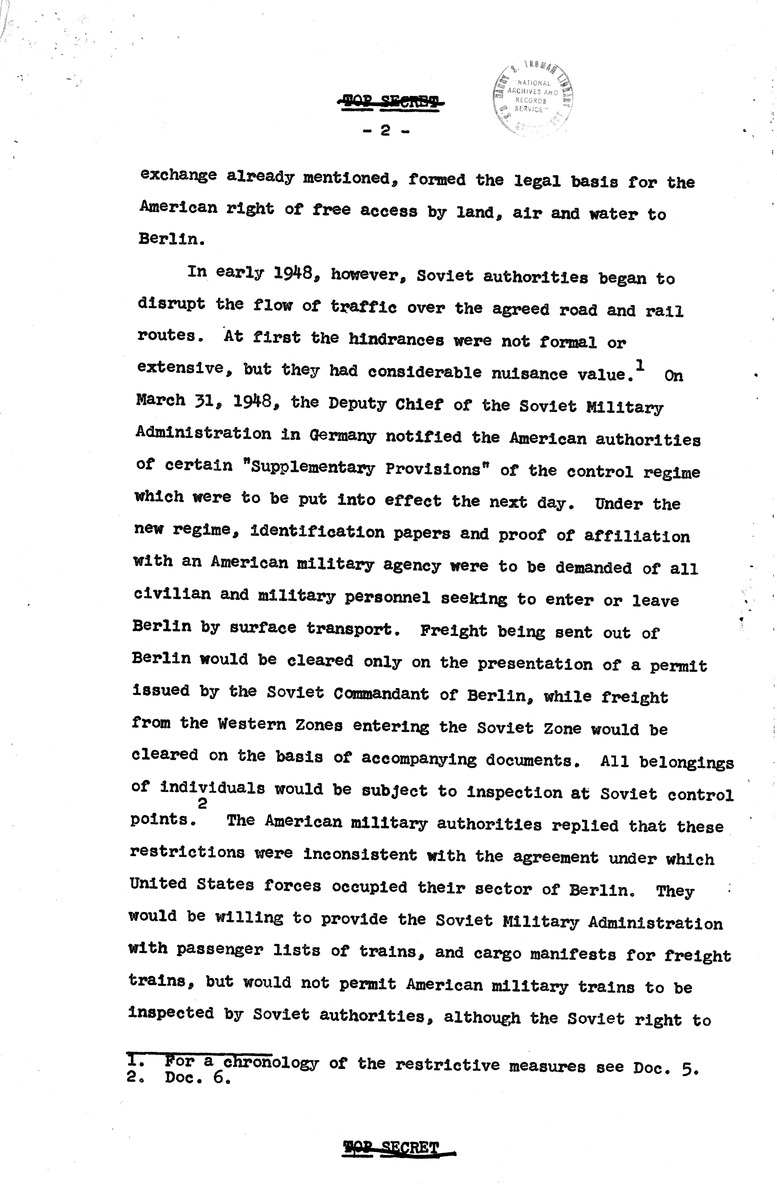 Report Draft, The Berlin Crisis, Research Project Number 17, Department of State