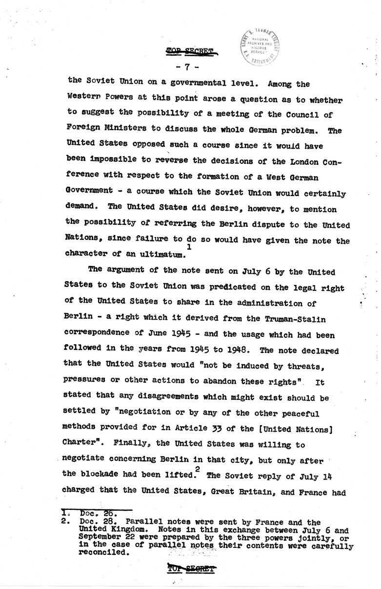 Report Draft, The Berlin Crisis, Research Project Number 17, Department of State