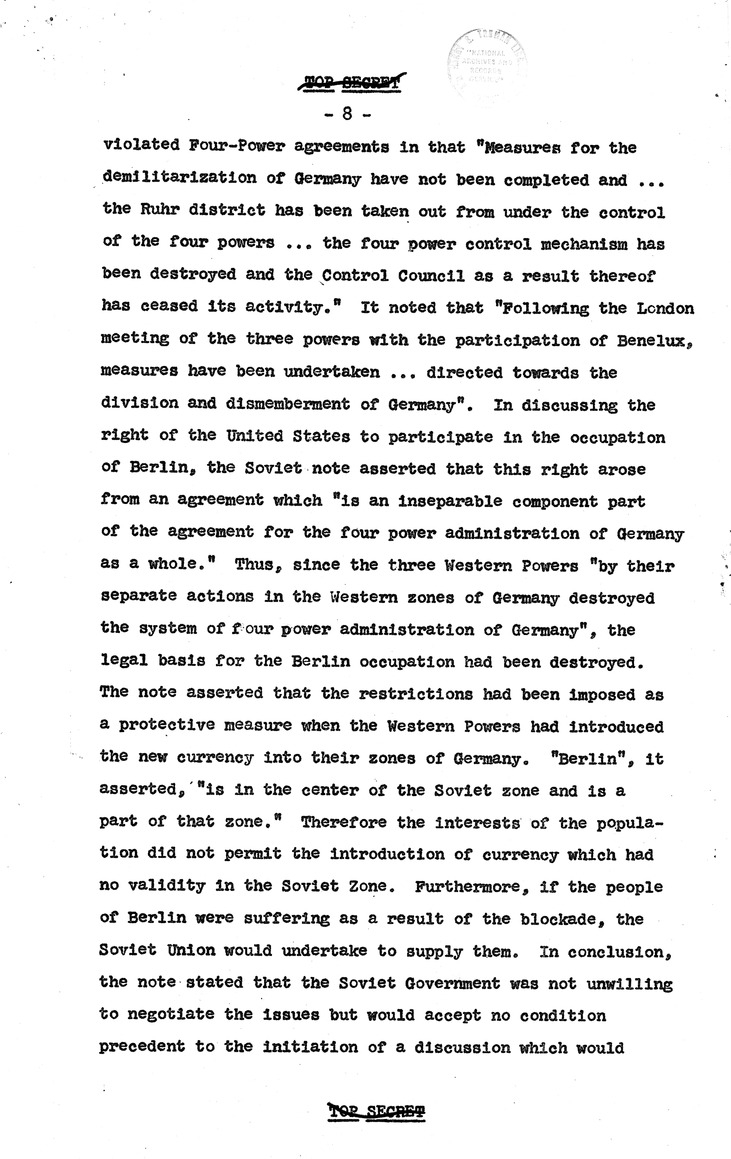 Report Draft, The Berlin Crisis, Research Project Number 17, Department of State