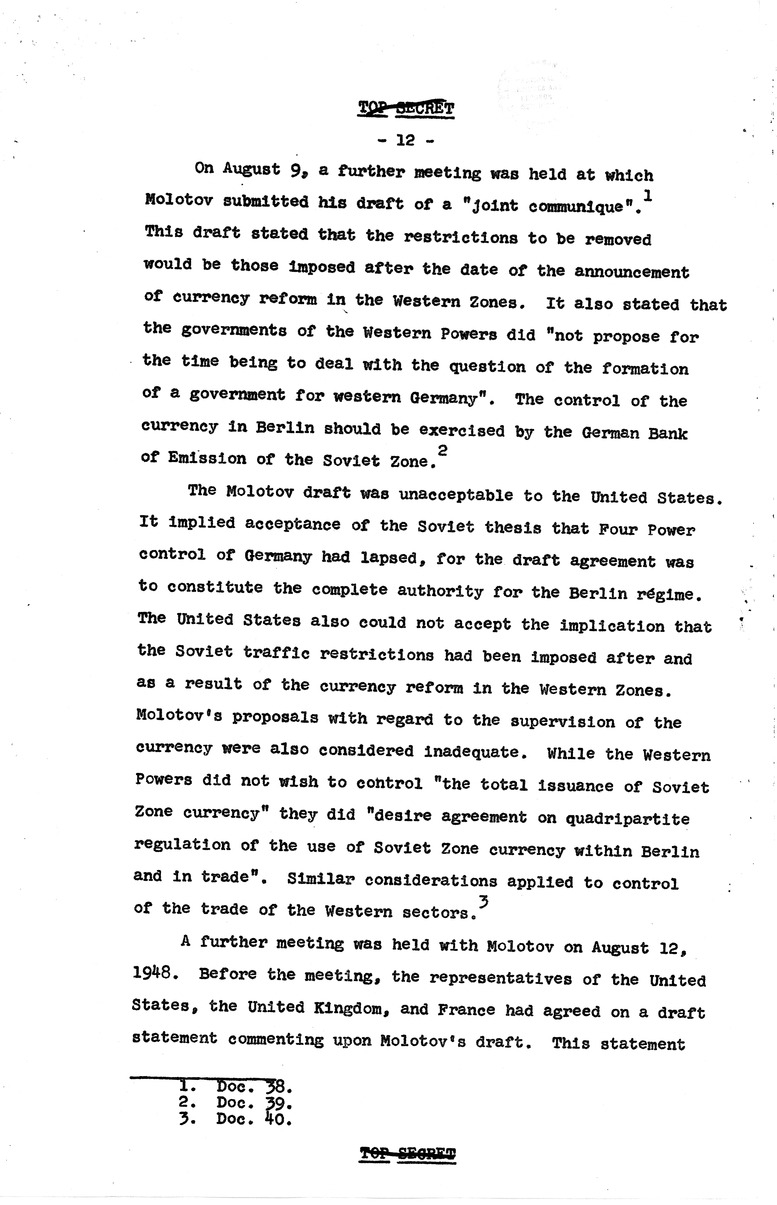 Report Draft, The Berlin Crisis, Research Project Number 17, Department of State