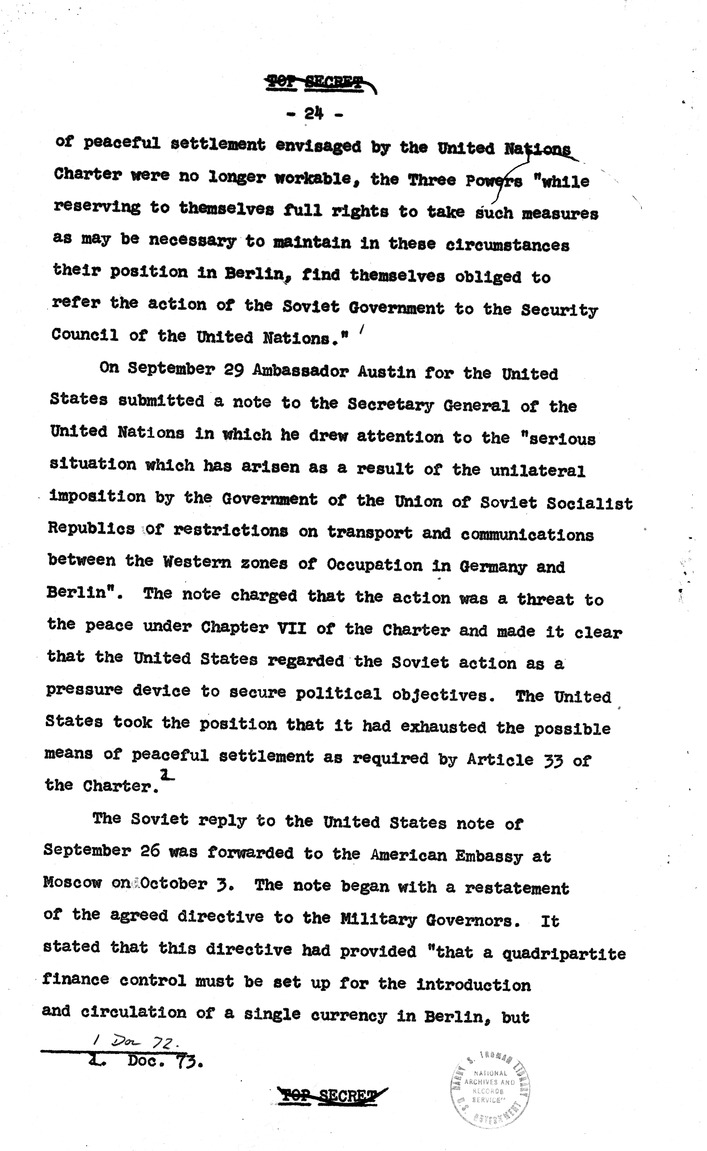 Report Draft, The Berlin Crisis, Research Project Number 17, Department of State