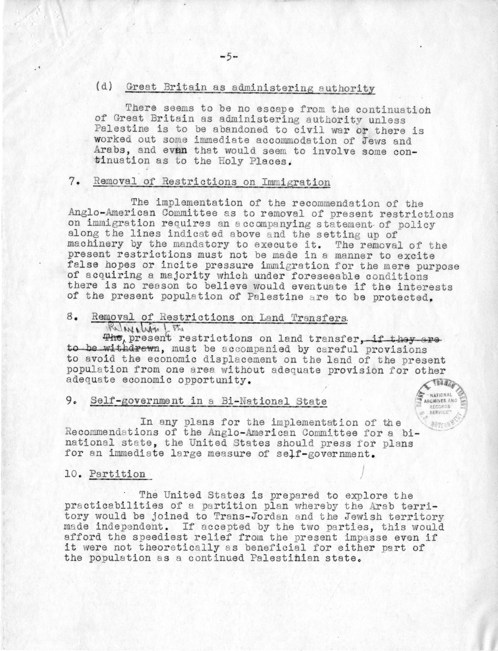 Memorandum of Instructions to the Committee Discussing Palestine - London Conference