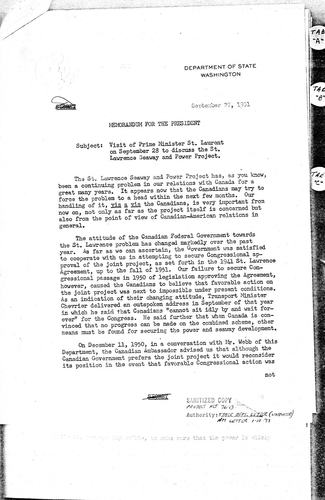 Memorandum from James Webb to Charles Murphy, with Attachments [Sanitized Copy]