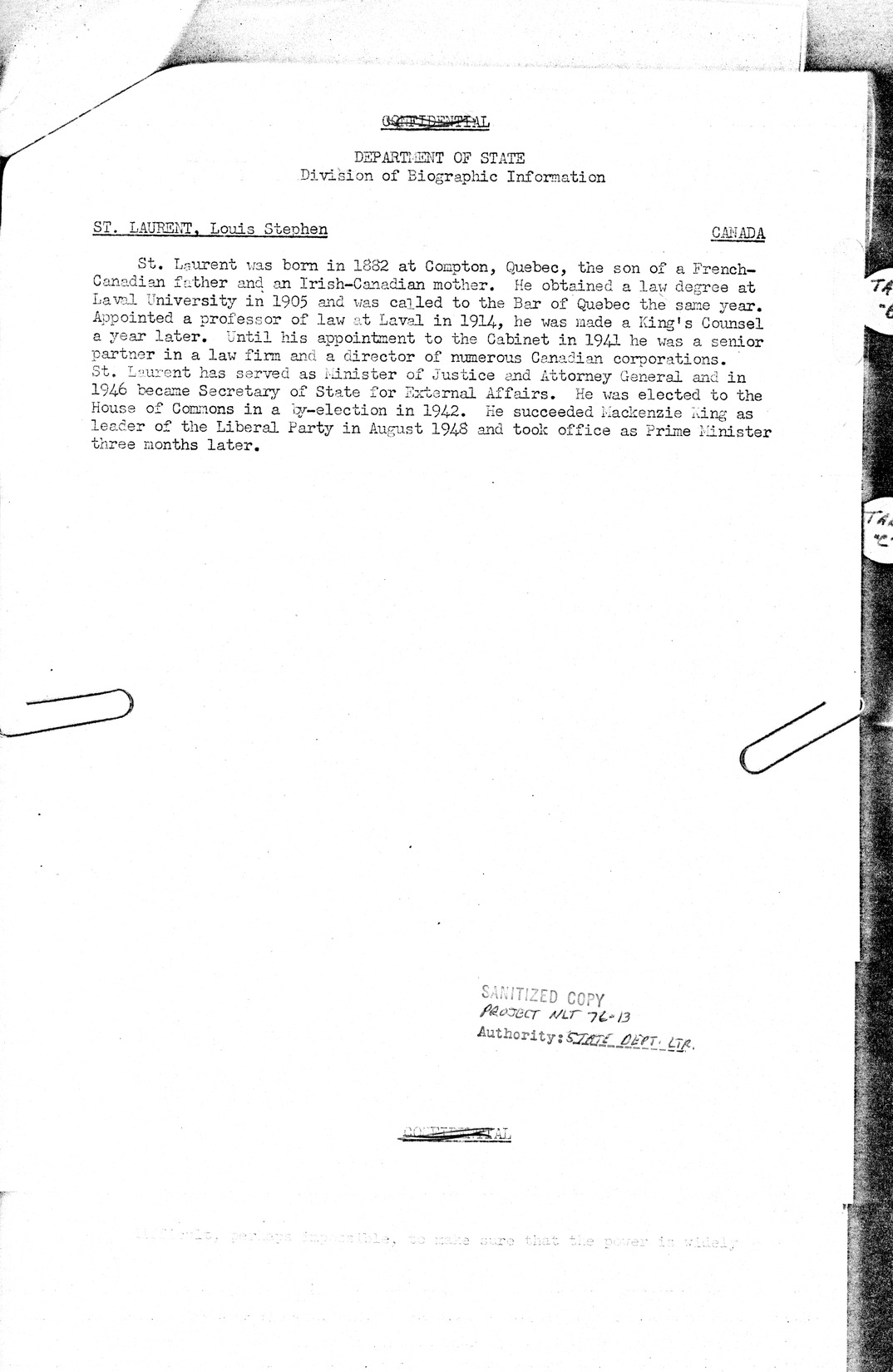 Memorandum from James Webb to Charles Murphy, with Attachments [Sanitized Copy]