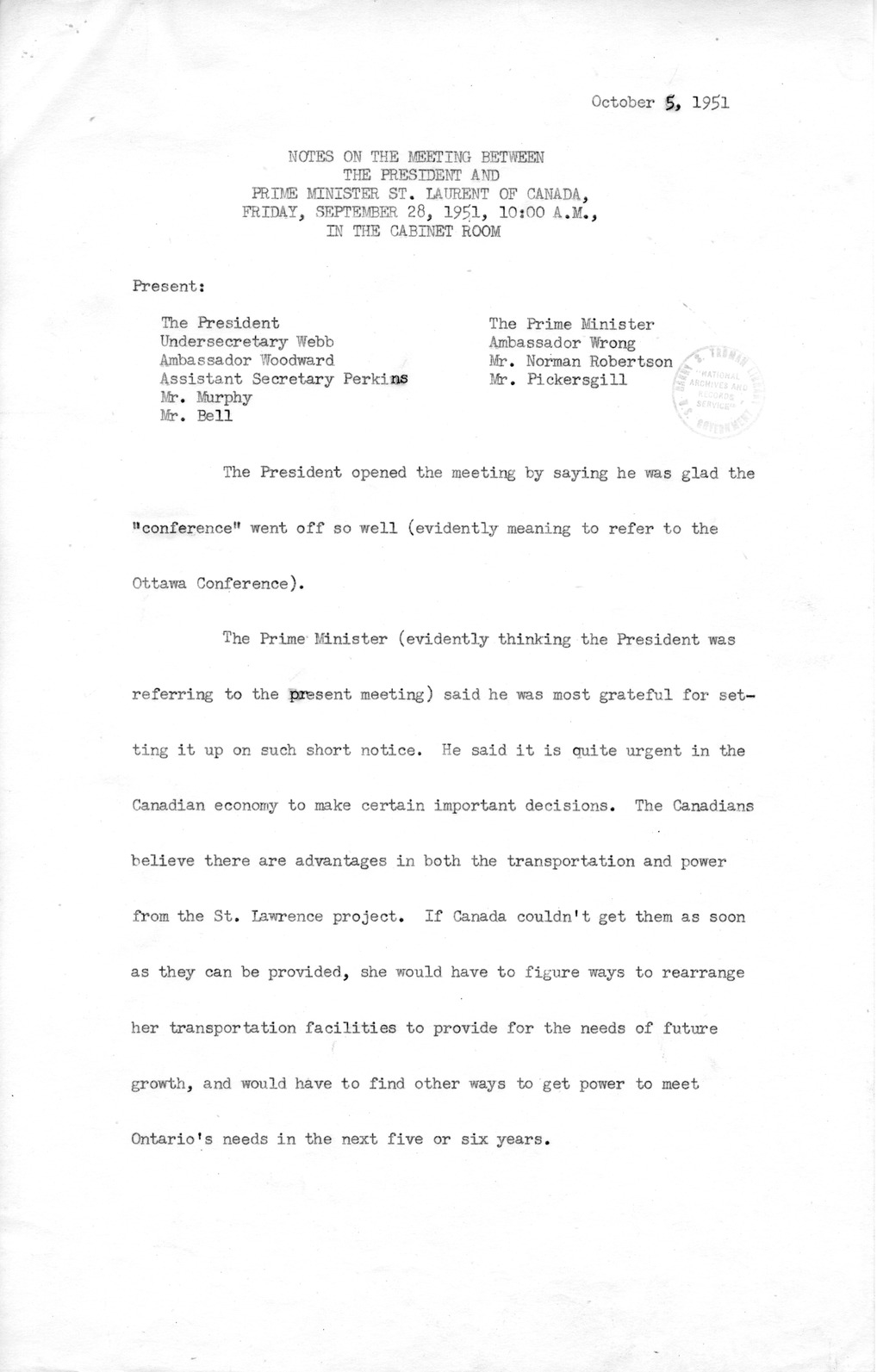 Memorandum from George Elsey to President Harry S. Truman, with Attachment