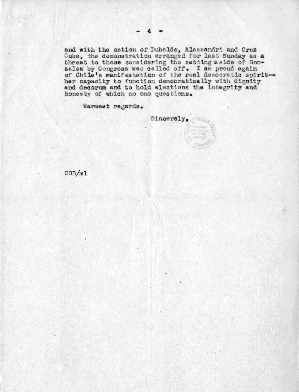 Correspondence Between President Harry S. Truman and Ambassador Claude Bowers, with Attachment