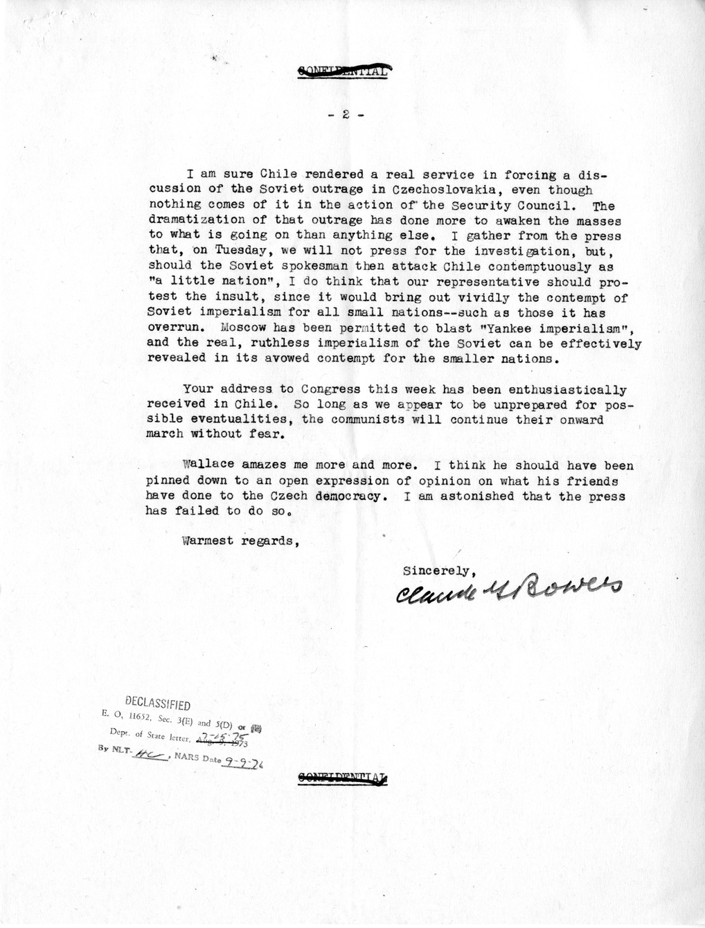 Correspondence Between Ambassador Claude Bowers and President Harry S. Truman