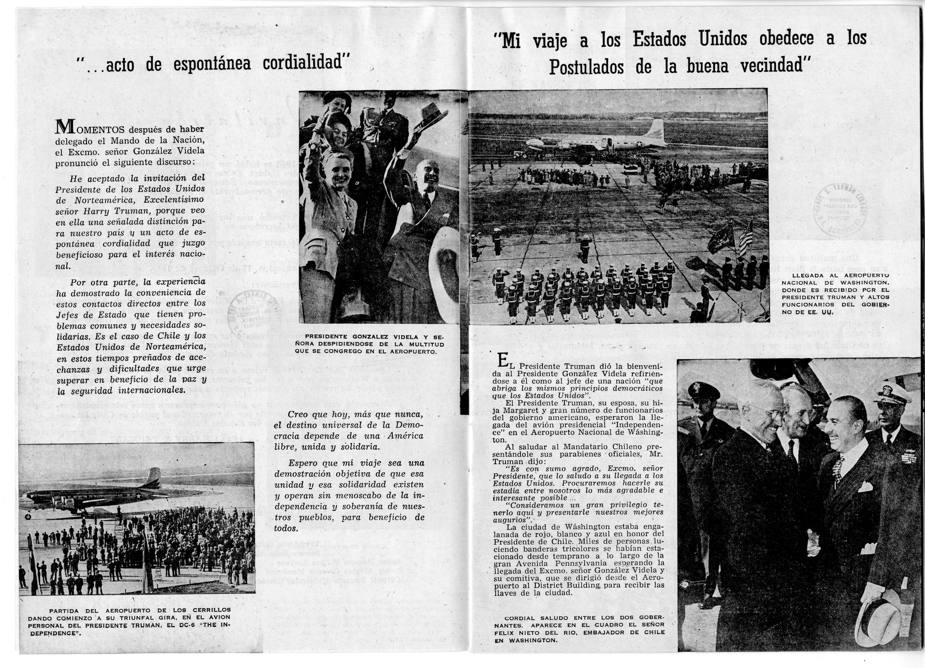 Pamphlet of the Visit to the United States of President Gabriel Gonzalez Videla of Chile