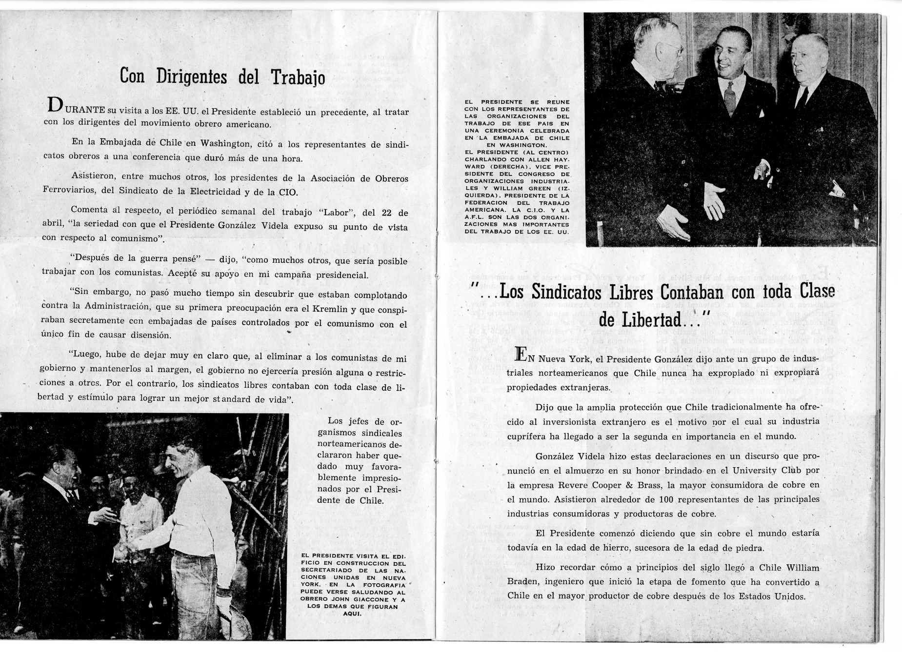 Pamphlet of the Visit to the United States of President Gabriel Gonzalez Videla of Chile