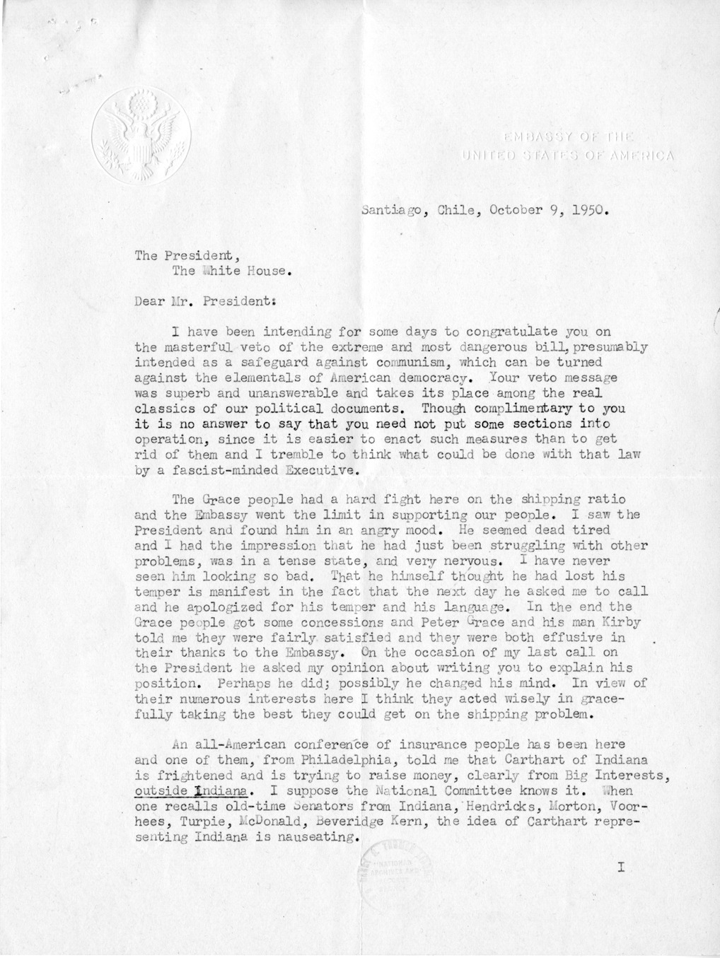 Correspondence Between President Harry S. Truman and Ambassador Claude Bowers