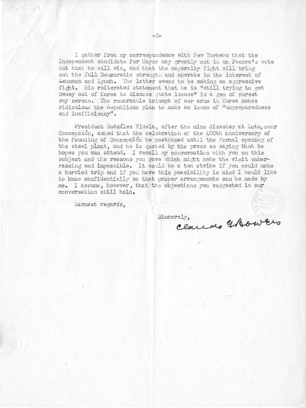 Correspondence Between President Harry S. Truman and Ambassador Claude Bowers