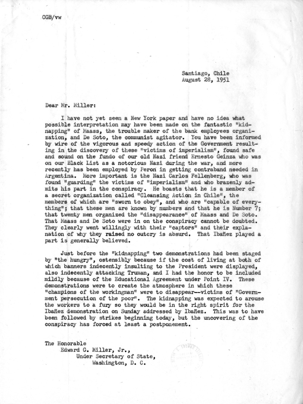 Note from Ambassador Claude Bowers to President Harry S. Truman, with Attachment