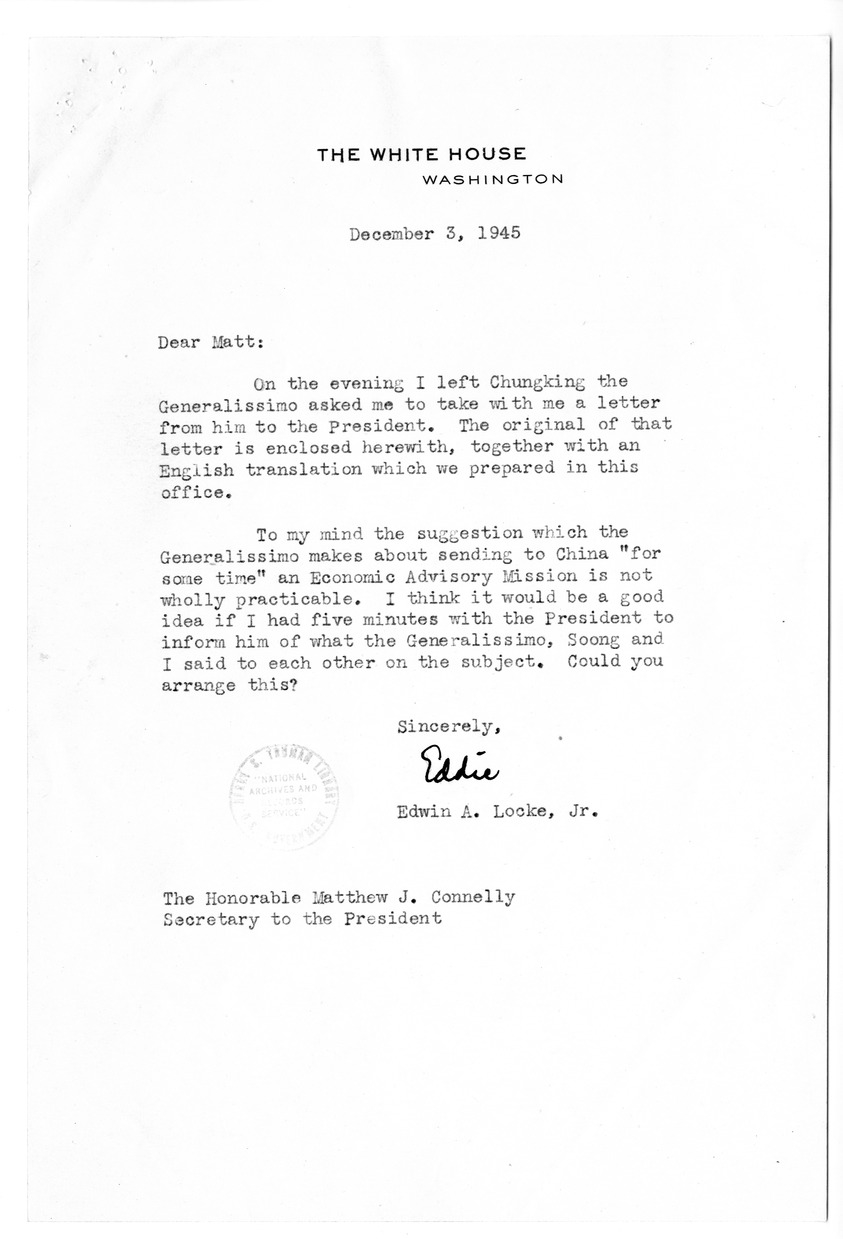 Correspondence Between President Harry S. Truman and Chiang Kai-shek, with Related Material