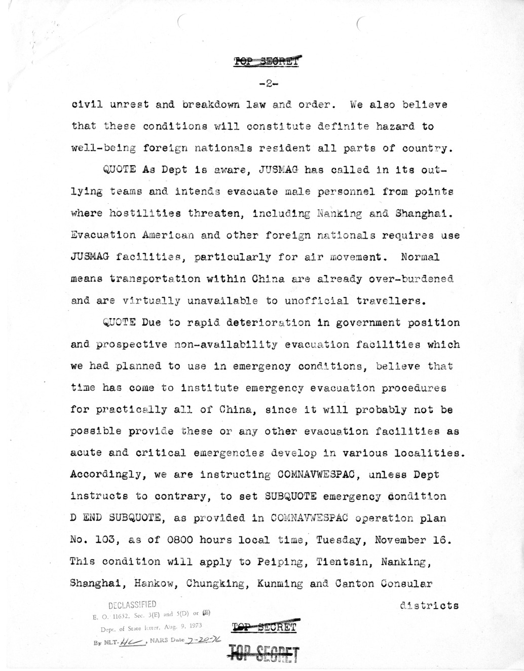 Telegram from Robert Lovett to Clark Clifford for Transmission to the President