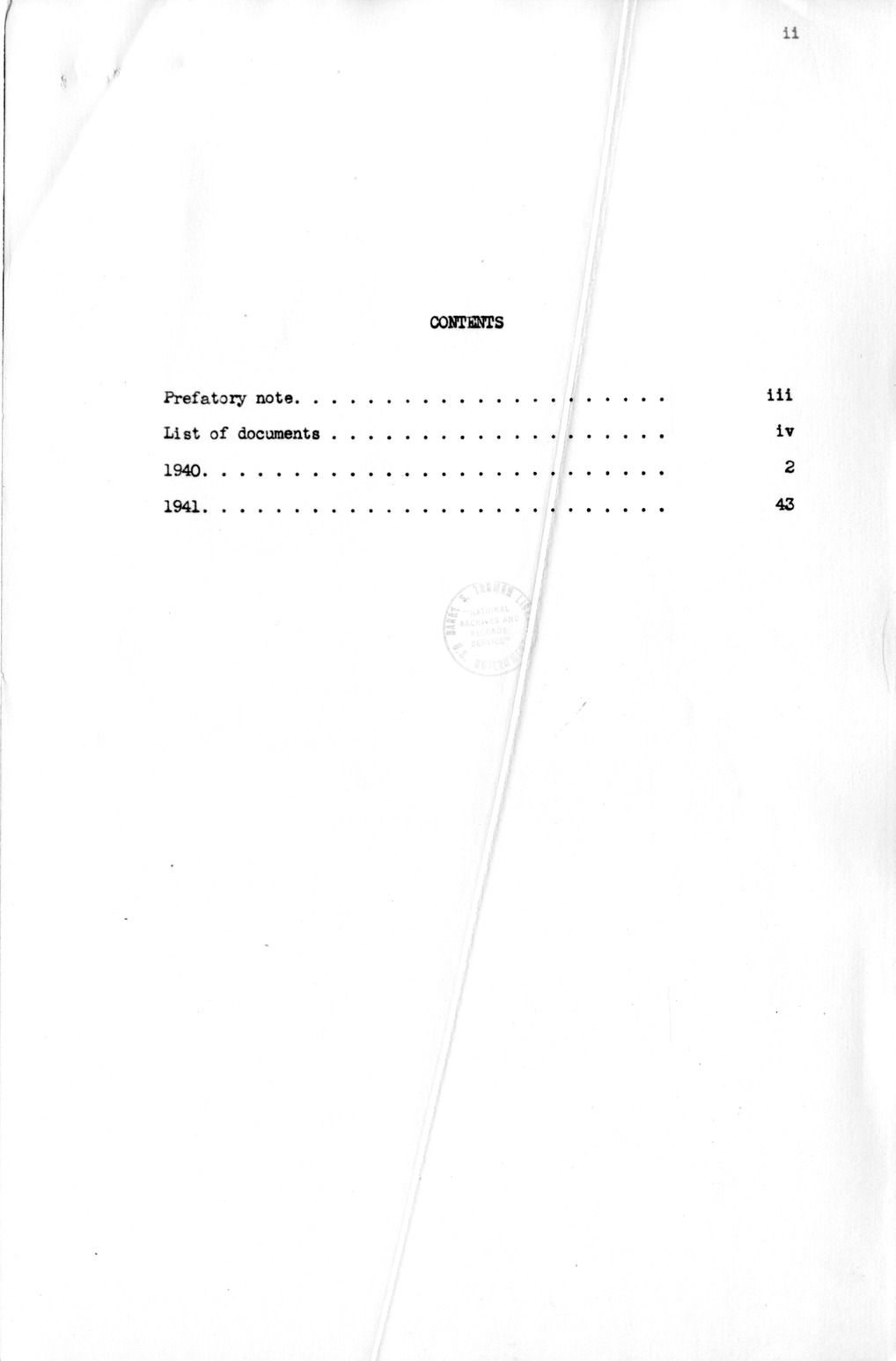 Title Page and Table of Contents, Documents on Diplomatic Aspects of Efforts by the United States to Supply China with Materials of War Under the Lend-Lease Act, 1940-1947 / Part I (1940-1941)