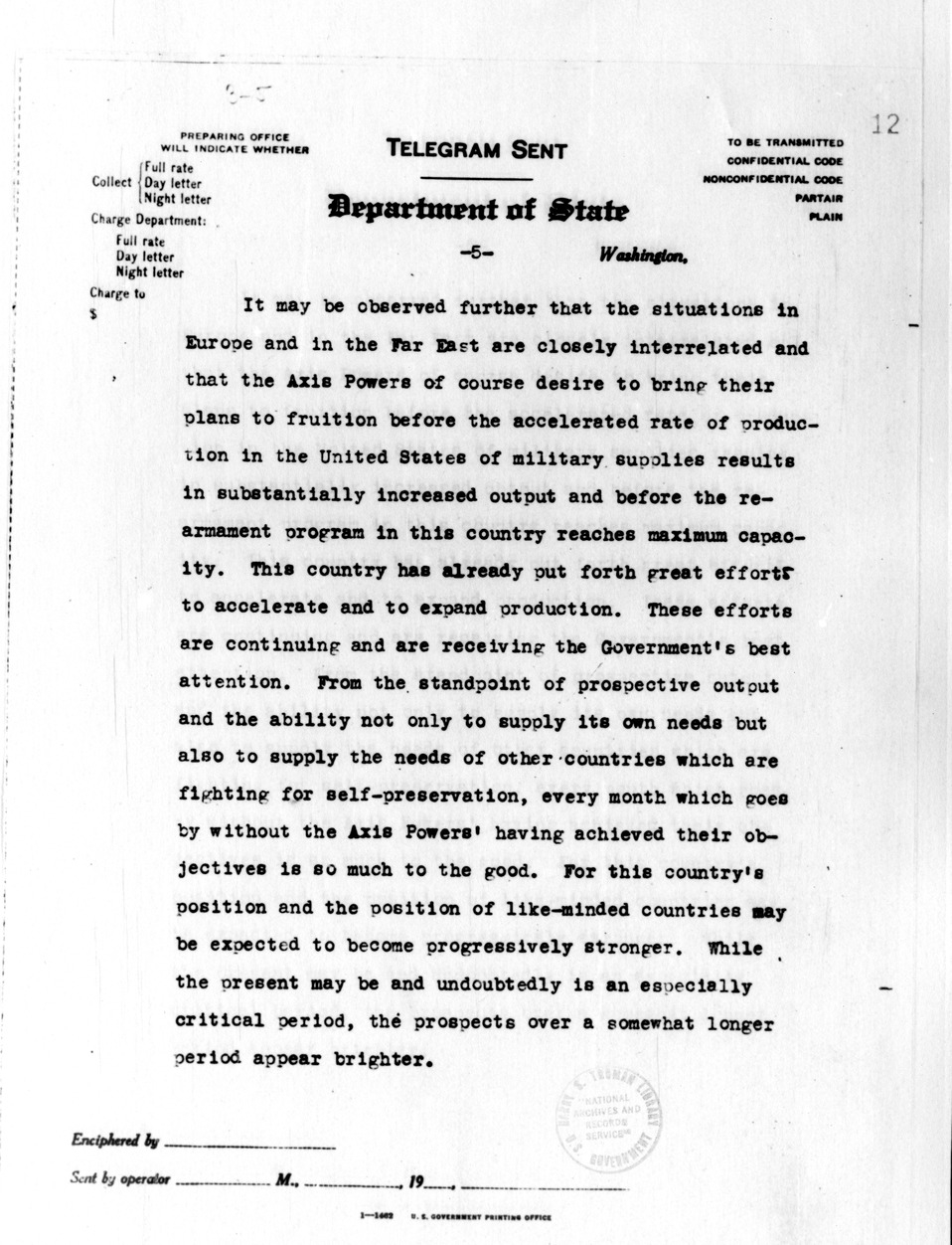 Department of State Telegram from Secretary of State Cordell Hull to Ambassador Nelson T. Johnson