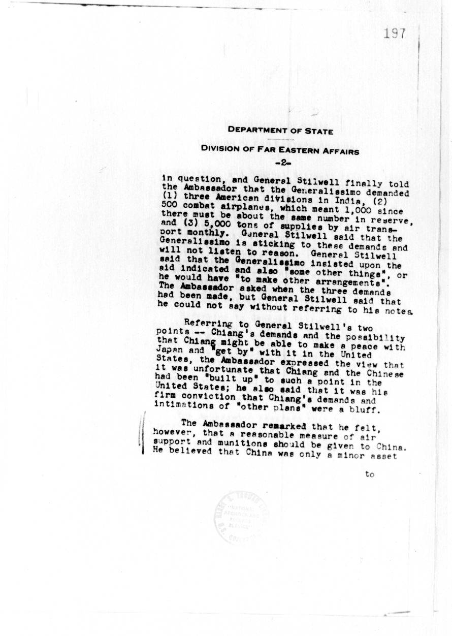 Memorandum, Department of State, Division of far Eastern Affairs