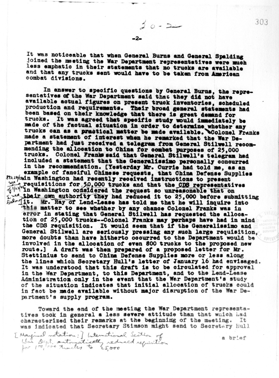 Memorandum of Conversation with  Major General Burns, Colonel Franks, Colonel Gaud, Captain Palmer, Mr. Ray, and Alger Hiss